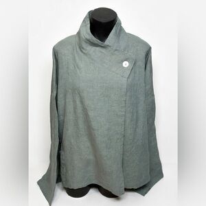 bryn walker Slate Green Asymmetric 100% Linen Jacket